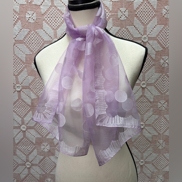 Accessories - Vintage Lavender Sheer Polka Dot Scarf Japan